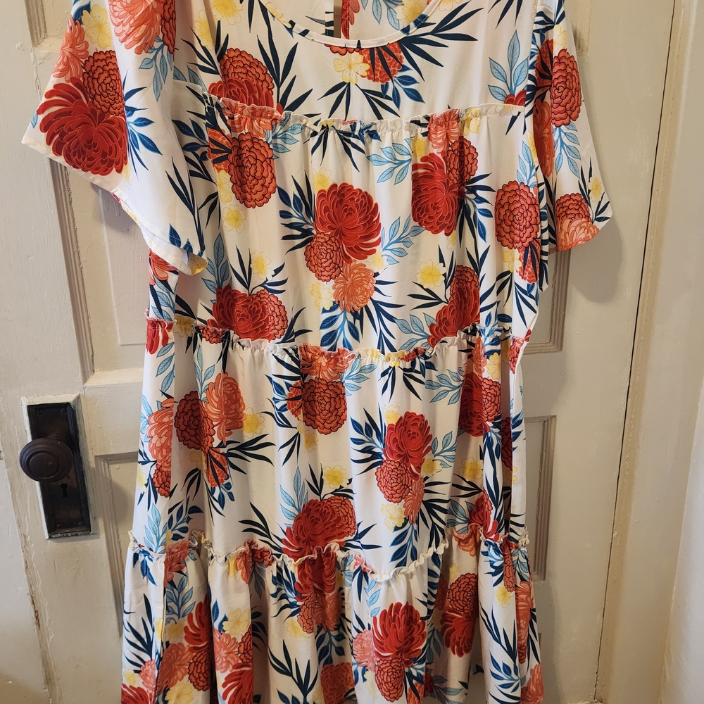 Suzanne Betro Floral Midi Dress - Red, Blue, Yellow